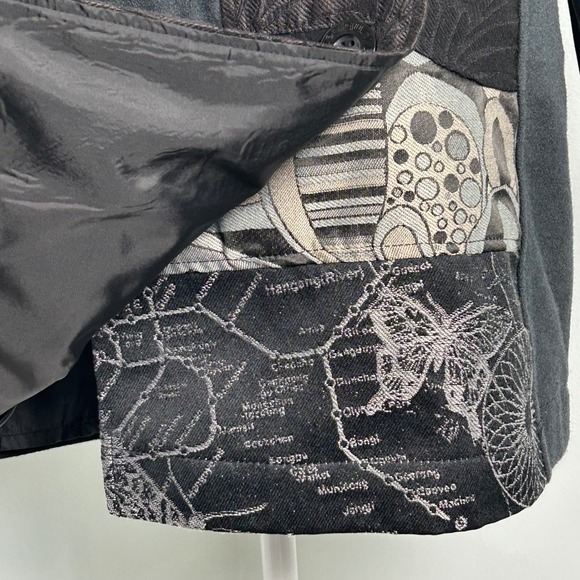 Desigual Patchwork Wool Blend Button Front Mini Skirt Size 40 Black Gray - Picture 5 of 11